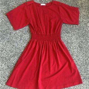 Calvin Klein Red Short Sleeve Smocked Waist Dress